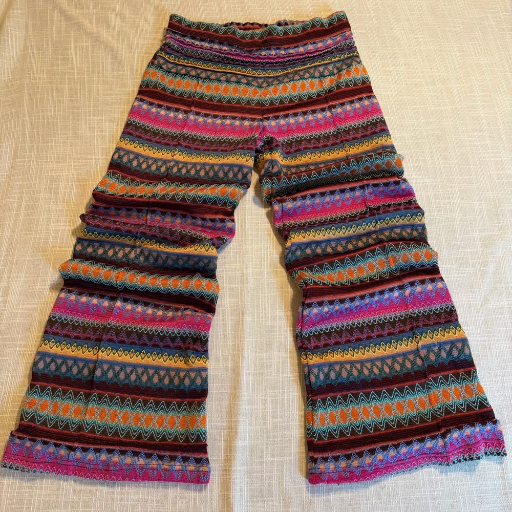 Urban Mangoz Womens XL Multi Color Geometric Knit Wide Leg Beaded Boho Pants